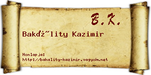 Bakálity Kazimir névjegykártya